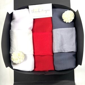 Hijab gift boxes Elegant Scarf Set in White, Red, and Gray
